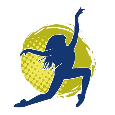 Modern dansçı pozunun silueti. Hip hop dansı yapan genç bir kızın silueti.
