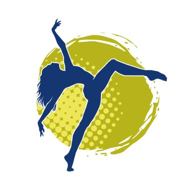Modern dansçı pozunun silueti. Hip hop dansı yapan genç bir kızın silueti.