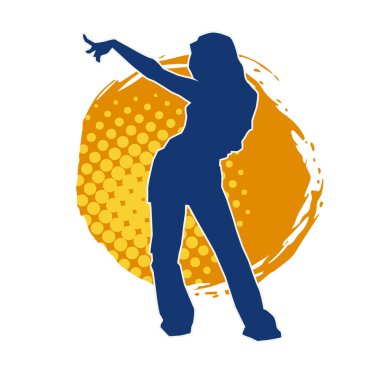 Modern dansçı pozunun silueti. Hip hop dansı yapan genç bir kızın silueti.