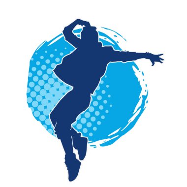Modern dansçı pozunun silueti. Hip hop dansı yapan genç bir kızın silueti.