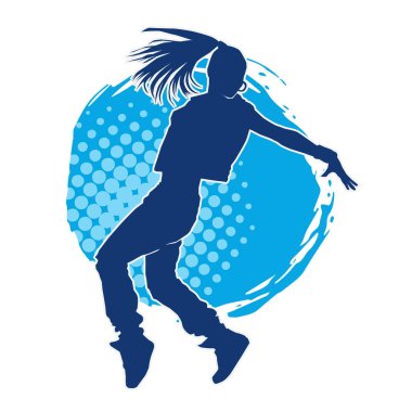 Modern dansçı pozunun silueti. Hip hop dansı yapan genç bir kızın silueti.