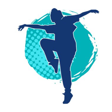 Modern dansçı pozunun silueti. Hip hop dansı yapan genç bir kızın silueti.