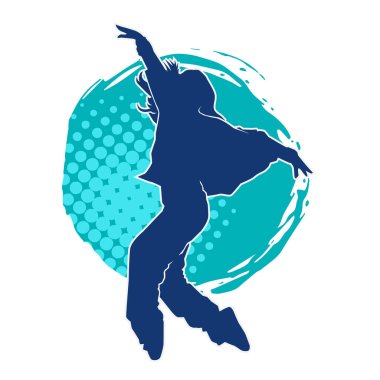 Modern dansçı pozunun silueti. Hip hop dansı yapan genç bir kızın silueti.