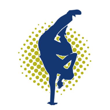 Modern dansçı pozunun silueti. Hip hop dansı yapan genç bir kızın silueti.