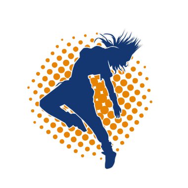 Modern dansçı pozunun silueti. Hip hop dansı yapan genç bir kızın silueti.