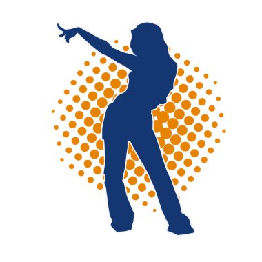 Modern dansçı pozunun silueti. Hip hop dansı yapan genç bir kızın silueti.