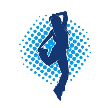 Modern dansçı pozunun silueti. Hip hop dansı yapan genç bir kızın silueti.