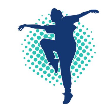 Modern dansçı pozunun silueti. Hip hop dansı yapan genç bir kızın silueti.