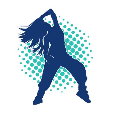 Modern dansçı pozunun silueti. Hip hop dansı yapan genç bir kızın silueti.