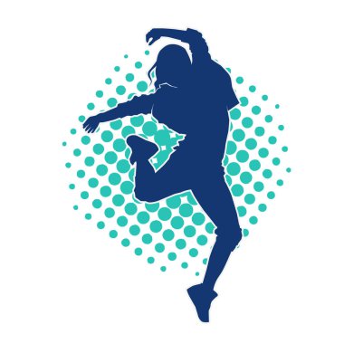 Modern dansçı pozunun silueti. Hip hop dansı yapan genç bir kızın silueti.