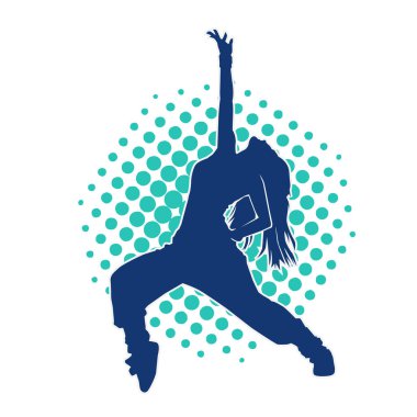 Modern dansçı pozunun silueti. Hip hop dansı yapan genç bir kızın silueti.