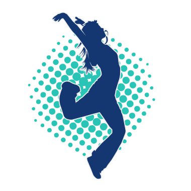 Modern dansçı pozunun silueti. Hip hop dansı yapan genç bir kızın silueti.