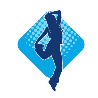 Modern dansçı pozunun silueti. Hip hop dansı yapan genç bir kızın silueti.