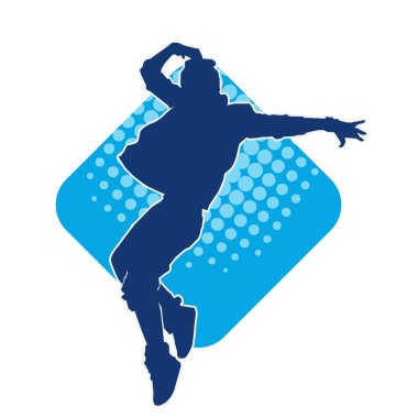 Modern dansçı pozunun silueti. Hip hop dansı yapan genç bir kızın silueti.