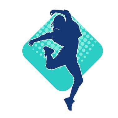 Modern dansçı pozunun silueti. Hip hop dansı yapan genç bir kızın silueti.