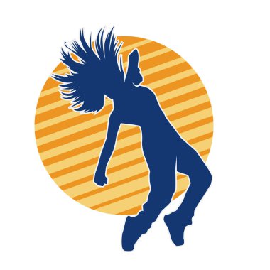 Modern dansçı pozunun silueti. Hip hop dansı yapan genç bir kızın silueti.