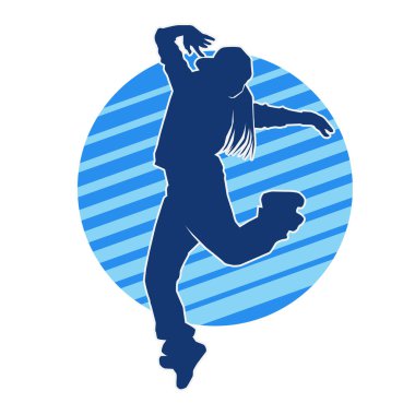 Modern dansçı pozunun silueti. Hip hop dansı yapan genç bir kızın silueti.