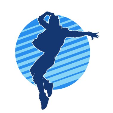 Modern dansçı pozunun silueti. Hip hop dansı yapan genç bir kızın silueti.