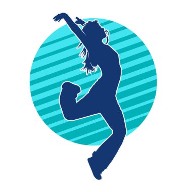 Modern dansçı pozunun silueti. Hip hop dansı yapan genç bir kızın silueti.
