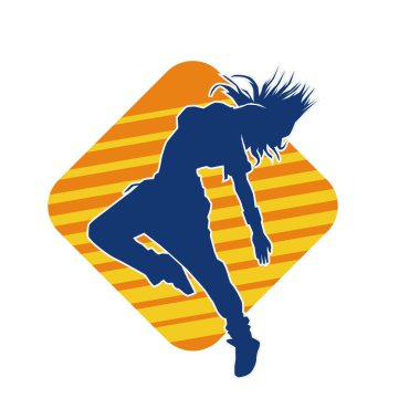 Modern dansçı pozunun silueti. Hip hop dansı yapan genç bir kızın silueti.