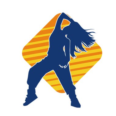 Modern dansçı pozunun silueti. Hip hop dansı yapan genç bir kızın silueti.