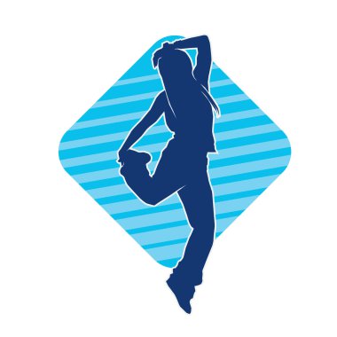 Modern dansçı pozunun silueti. Hip hop dansı yapan genç bir kızın silueti.