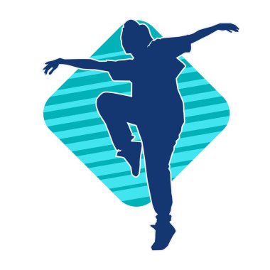 Modern dansçı pozunun silueti. Hip hop dansı yapan genç bir kızın silueti.