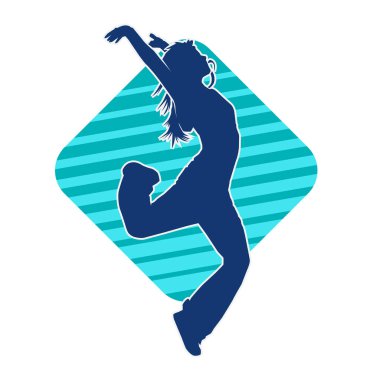 Modern dansçı pozunun silueti. Hip hop dansı yapan genç bir kızın silueti.