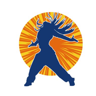 Modern dansçı pozunun silueti. Hip hop dansı yapan genç bir kızın silueti.