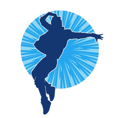 Modern dansçı pozunun silueti. Hip hop dansı yapan genç bir kızın silueti.
