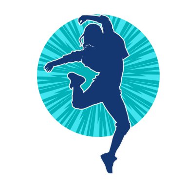 Modern dansçı pozunun silueti. Hip hop dansı yapan genç bir kızın silueti.