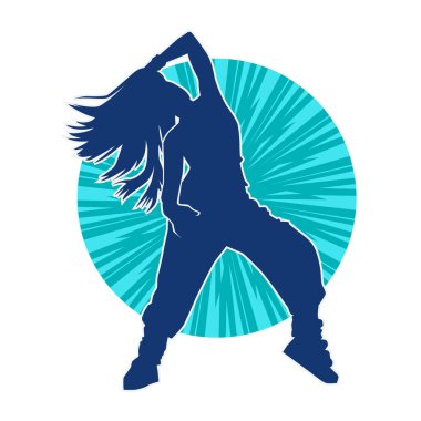 Modern dansçı pozunun silueti. Hip hop dansı yapan genç bir kızın silueti.