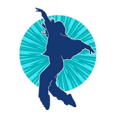 Modern dansçı pozunun silueti. Hip hop dansı yapan genç bir kızın silueti.