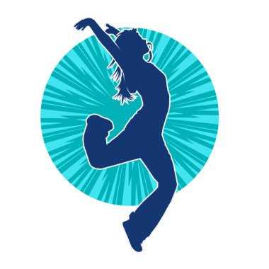 Modern dansçı pozunun silueti. Hip hop dansı yapan genç bir kızın silueti.