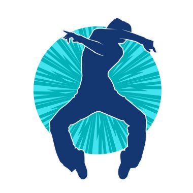 Modern dansçı pozunun silueti. Hip hop dansı yapan genç bir kızın silueti.