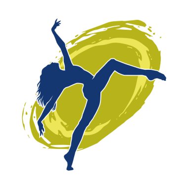 Modern dansçı pozunun silueti. Hip hop dansı yapan genç bir kızın silueti.