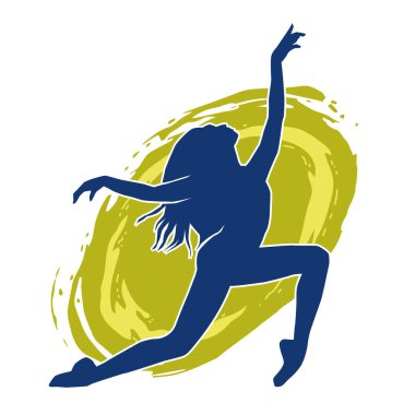 Modern dansçı pozunun silueti. Hip hop dansı yapan genç bir kızın silueti.