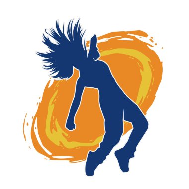 Modern dansçı pozunun silueti. Hip hop dansı yapan genç bir kızın silueti.