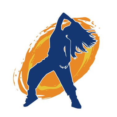 Modern dansçı pozunun silueti. Hip hop dansı yapan genç bir kızın silueti.
