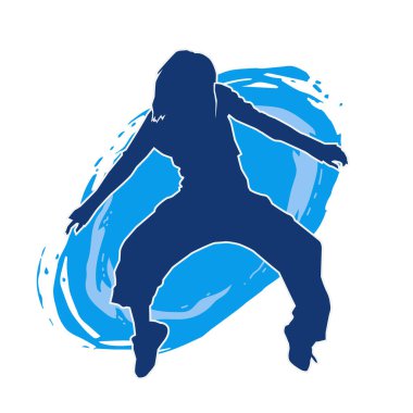 Modern dansçı pozunun silueti. Hip hop dansı yapan genç bir kızın silueti.