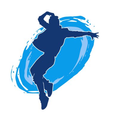 Modern dansçı pozunun silueti. Hip hop dansı yapan genç bir kızın silueti.