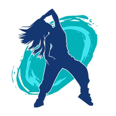 Modern dansçı pozunun silueti. Hip hop dansı yapan genç bir kızın silueti.