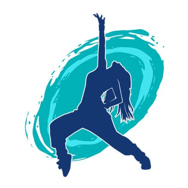 Modern dansçı pozunun silueti. Hip hop dansı yapan genç bir kızın silueti.