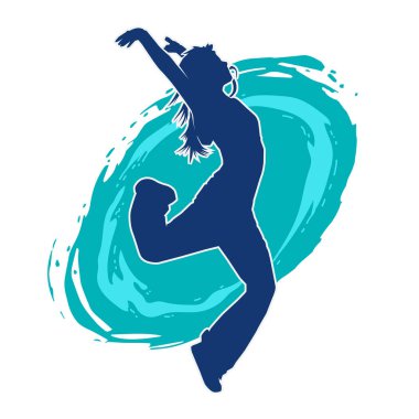 Modern dansçı pozunun silueti. Hip hop dansı yapan genç bir kızın silueti.