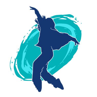 Modern dansçı pozunun silueti. Hip hop dansı yapan genç bir kızın silueti.