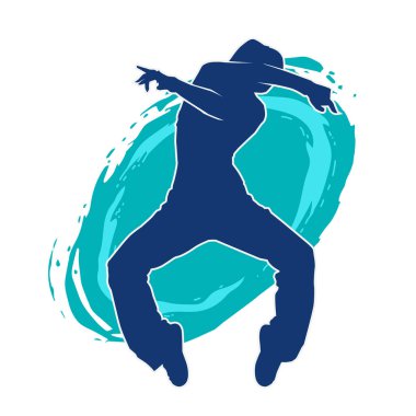 Modern dansçı pozunun silueti. Hip hop dansı yapan genç bir kızın silueti.