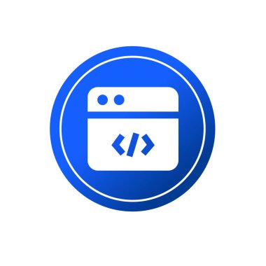 Kod düzenleyici sembolü. Makine dili simgesi. Dil logosu programlanıyor.