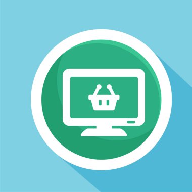 Monitör görüntüsü ve alışveriş sepeti görüntüsü. Çevrimiçi alışveriş simgesi veya ekommerce sembolü.