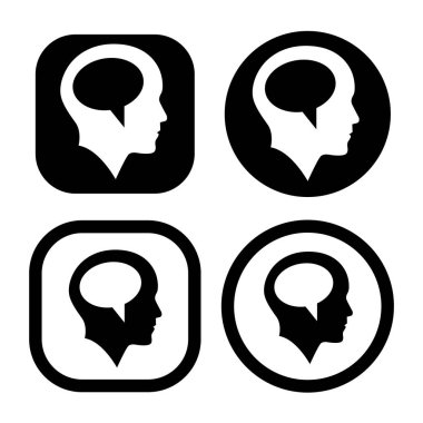 Konuşma baloncuğu ikonlu insan kafası. İnsan zihni sembolü.