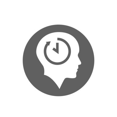 İnsan kafası ve zaman sembolü. Görev bitiş tarihi simgesi.